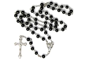 R. HEAVEN Black round glass rosary with silver center 50cm length