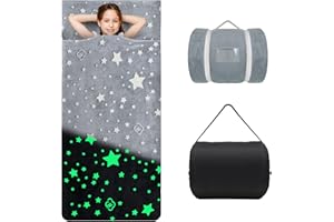 ‎DECALSWEET Decalsweet Leuchtendes Schlafsack Kinder Doppelter Reißverschluss Weich Warm, Faltbare Kinderschlafsack mit Kissen Abnehmbar für Mädchen Jungen, Schlafsack für Outdoor Indoor Camping, 170×75cm