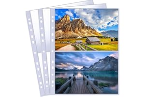 Bamyli 30 Pack 60 Pockets A4 Photo Sleeves,Postcard Sleeves for A4 2/3/4 Ring Binder,2 Pocket Single Sided Photo Page Protector, Plastic Photo Sheet Protector for Photos,Postcards(31cm*23cm)