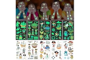 AOMIG Tatouage Temporaire pour Enfant, 10 Feuilles Pirates Mignons lumineux Tatouage Ephémère Kit Tatoo, Fournitures de Fête d'Anniversaire d'Autocollants de Tatouage pour Enfants