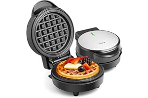 VonShef Mini Waffle Maker – 600W Waffles Machine with 12.5cm Non Stick Mini Iron Plates, Compact Breakfast Machine, Single Belgian & American Snacks Machine with Indicator Light – Black