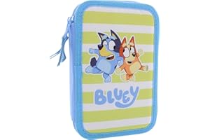 il megastore dei giocattoli e Giochiamo Estuche Completo Triple 3 Compartimentos 2024-2025 - Estuche Triple Compartimento con 3 Cremalleras, Bluey, Estilo de dibujos animados a rayas