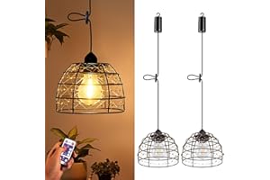 ‎FABSTYL FabStyl Hängelampe mit Batterien betrieben für Außen Innen, 2 Stück Boho LED Lampe Pendelleuchte mit Fernbedienung Helligkeit einstellbar, Timer IP65 wasserdicht für Garten Terrasse