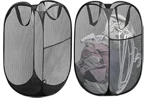 TESSTSY 2 Pezzi Cesto Portabiancheria Pieghevole a Rete, 36 * 36 * 60 cm Cesto Portabiancheria Portatile Pop-Up, Cestino Pieghevole con Manici Pop Up, per Casa, Camera dei Bambini, Dormitorio, Viaggi