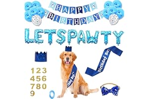 BAFIWU Dog Birthday Party Supplies, Dog Birthday Hat, Birthday Boy Sash, Happy Birthday Banner, 12 Inch Paw Print and 16 Inch Lets Pawty Balloon, Cute Bowtie 7-Piece Set for Pet Birthday Decoration(Blue)