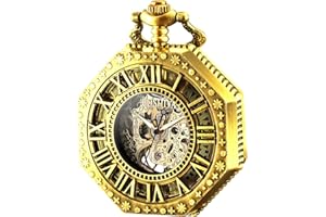 BOSHIYA Vintage Pocket Watch with Chain Mechanical Hand Winding Pocket Watches for Men Steampunk Roman Numerals Fob Watch with Gift Box