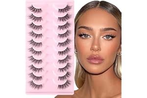 AUYAO Demi Faux Cils Bande Transparente, 10 Paires 3D Russian Fake Cils Naturel Fluffy, Fox Eye Lashes Cat Eye Lashes Moelleux, Professionnels Épais False Eyelashes Réutilisables