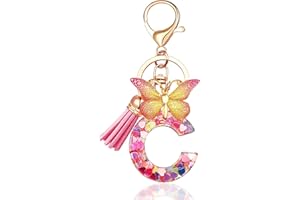 EnigmaDrops Keychains in the shape of Initial letters for Women Tassel Butterfly Pink Purple Cute Car Keyring for Wallet Purses Backpack A-Z
