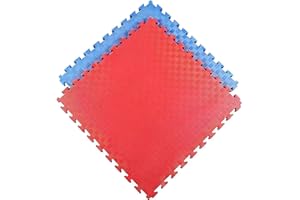 DONATIF – Tatami Puzzle Gym 100x100x2 cm, Tapis de fitness caoutchouté, Tapis de gymnastique Tatami en caoutchouc, Rouge/Bleu