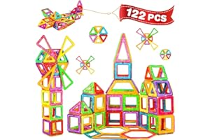 Crenova Magnetic Tiles for Kids 122PC Magnetic Building Blocks Toys for 3 4 5 6 7 8 Year Old Girls Boys Gift, Magnets for Kids, Montessori Toddler Toys