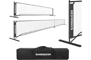 SANGMUCEN Pickleball Net, Pickleball Net Set with Regulation Size 22 FT & Half Court 11 FT Net, Portable Pickleball Net for Driveway Court, All Weather Resistant Metal Frame, Strong PE Net