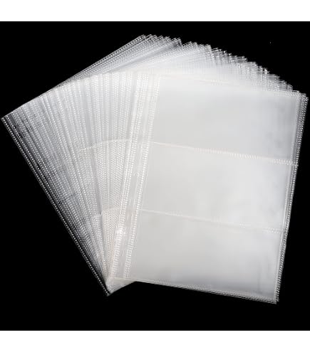 90 Pochettes Pour Billets – 15 Pages 11 Trous – Double Face – Pour Classeur 3 Ou 4 Anneaux – Format 28 X 22 Cm – Protection Des Collections