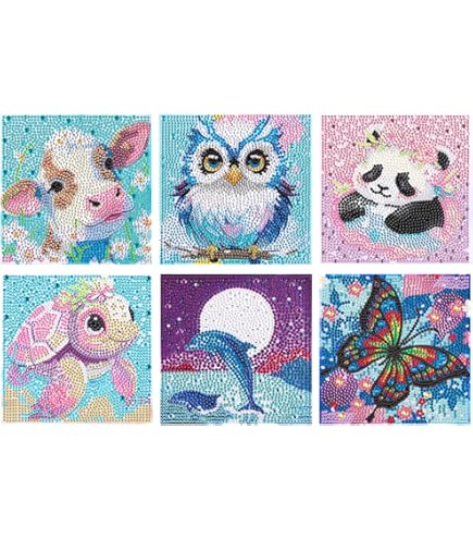 CHYEEH Diamond Painting Kit Enfant, 12 Pièces DIY Peinture Diamant Animaux Autocollant, Kit