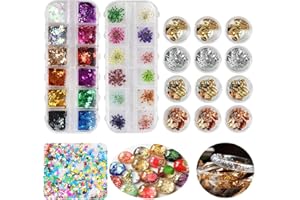 LANFLY 36 Boxes Dried Flowers Set & Gold Foil Flakes Butterfly Glitter Sequins Decoration for Epoxy Casting Resin Mould Jewelry Pendant Candle Decorating Making Kit Nail glitter Decals Art DIY Glitter Craft