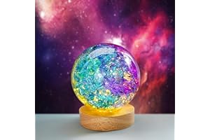 kanpura Colorful Cracked Crystal Ball Night Light Decorative 100mm Glass Ice Spheres with Wooden Light Base Meditation Fengshui Accessories Decor for Home Room Office