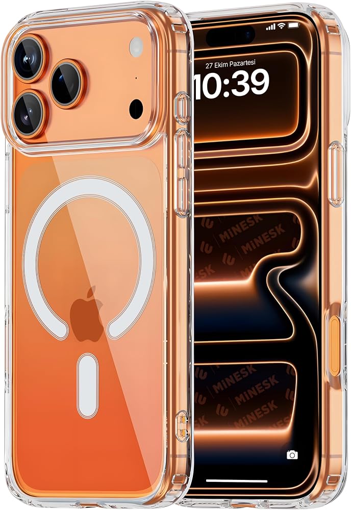 Minesk iPhone 17 Pro/18 Pro için Magsafe ile Uyumlu Şeffaf Kılıf Kristal Berraklığında Materyal Polikarbonat Arka Kısım ve Silikon Kenarlar Wireless Kablosuz Şarj Destekli Kılıf Kapak (17 Pro/18 Pro)