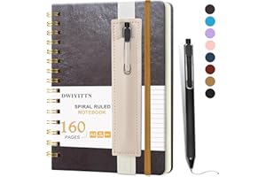 DWIYITTN Carnet de Notes avec Stylo, Cahier Spirale A5 Ligné 160 Pages / 80 Feuilles, Couverture Rigide en Cuir, Journal avec Stylo et Porte-stylo, Bloc-notes, 14.5 x 21 cm, 80 g/m² - Marron Foncé