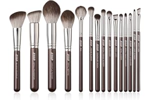 Jessup Pennelli trucco Pennelli Make Up 15Pz Set di pennelli trucco professionale Fondotinta polvere Definizione Sfumatura Linea Shimmer Brown T498
