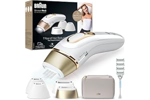 ‎BRAUN Braun IPL Silk·expert Pro 5 – IPL Geräte Haarentfernung, Dauerhafte und Schmerzfreie Haarentfernung für Zuhause – inkl. Etui, Venus Rasierer, 4 Aufsätze, Designed in Germany – PL5358, Weiß/Gold