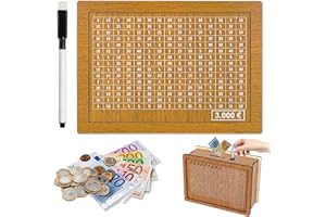 FMKLDENA Holz Sparbox Retro mit Sparziel und Zahlen zum Ankreuzen (3000€)