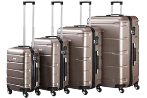 Zelsius Koffer Set 4 Stück, Champagner | ABS Hartschalenkoffer mit Zahlenschloss, 4 Rollen und Innen Trennwand | Hartschalenkoffer Set 4 teilig, Trolley, Koffer Groß, Luggage Set, Handgepäckkoffer