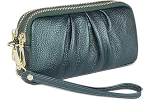 MAVHVAM Genuine Leather Wristlet Wallet for Women Stylish Ruched Wristlet Clutch Purse with Detachable Wrist Strap