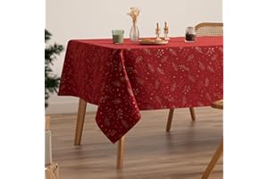 GAMUSI Mantel Navidad Jacquard Hilo Dorado Mesa Comedor Rectangular Decoración Navideña 140x350 cm Color Rojo