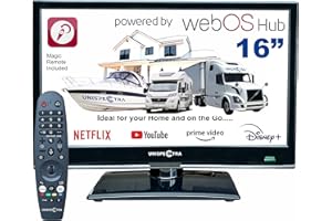 Unispectra ® 16" Smart TV (webOS) 12V Full HD LED 230v 24v Triplo sintonizzatore: satellitare, terrestre, cable. HDMI USB Telecomando magico TV 12V per camper, caravan, furgone, barca