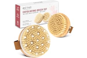 BICTIVE® Kit de 2 Brosses de Corps à Sec avec Poils Naturels. Brosse Exfoliante pour le Corps pour un Brossage à Sec de Cellulite, Drainage Lymphatique, Circulation & Éclat de la Peau. Dry Brush Body