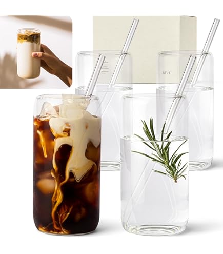 Set 2 Bicchieri A Coste In Vetro - 530ml, Con Cannucce E Spazzola, Stile Retrò - Foto 12