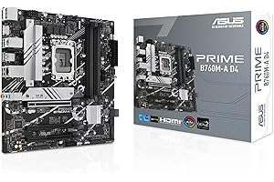ASUS Prime B760M-A D4 – Carte mère Intel B760 LGA 1700 Micro-ATX (PCIe 4.0, 2 x M.2, Realtek 2.5Gb Ethernet, DisplayPort, 2 x HDMI, SATA 6 GB/s, USB 3.2 Gen 2, Aura Sync RGB)