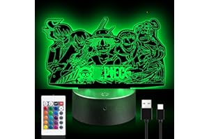 Niaetuto Lampe Ones Pieces,Veilleuse Enfant,16 Couleurs Lampe 3D,Lampes Manga,Lampes Illusion 3D avec Télécommandée,Decoration Chambre,Cadeau Fille Garçon