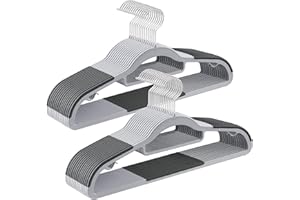 ‎SONGMICS SONGMICS Kleiderbügel 30er Set, Bügel aus Kunststoff, rutschfest, platzsparend, Dicke 0,5 cm, 42 cm lang, um 360° drehbarer Haken in Silber, hellgrau-dunkelgrau CRP20G30