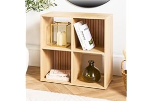 OHS 4 Tier Cube Bookcase Open Shelf, Dallas Wooden Cube Storage Unit Freestanding Shelving Display Book Shelf Storage Unit for Living Room Bedroom Office Furniture, Natural