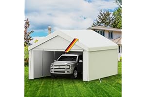 KURO-SAGOL Carport Zeltgarage 4x6m – Wasserdichtes Garagenzelt mit abnehmbaren Seitenwänden – UV-beständig Winterfest Unterstand für Auto, SUV, LKW, Boot – Lagerzelt Weidezelt Garten Garage, Weiß