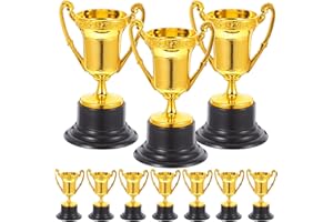 Cabilock 10 mini trofeów dla dzieci – złote plastikowe puchary na nagrody, prezenty imprezowe i imprezy sportowe, wysokość 8,5 cm, idealne na urodziny dziecka i imprezy szkolne