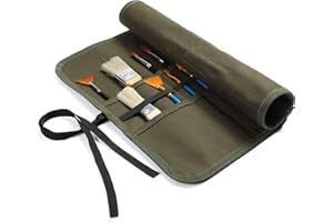 Kaaltisy 22 Slots Pinseltasche aus Segeltuch, 16 OZ Tragbare Gewachste Baumwolle Leinwand Stiftrolle, Militärgrün