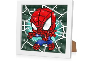 RICUVED Spider-Man Diamond Painting for Kids with Frame-Cartoon Diamond Art Kits,Easy Diamond Art Crafts for Kids,Full Drill Gem Art Kits for Girls 18x18cm