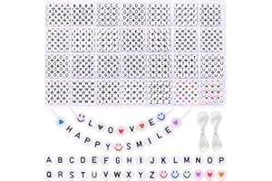 DTYDECLE 1400 Pcs White Alphabet Beads Kit, A-Z 7mm Acrylic Round Spacer Letter Beads for DIY Necklace Bracelet Making Handcrafts