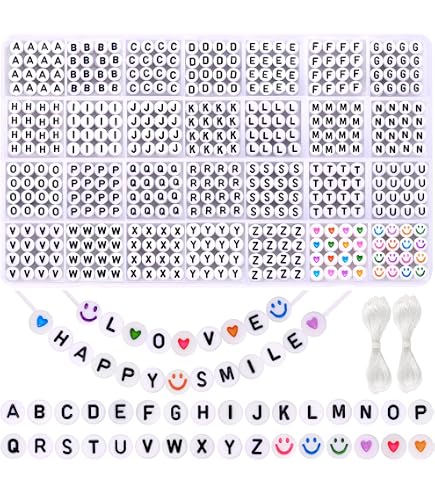 600 Perles Lettres Alphabet En Acrylique 7 Mm - Noir Et Blanc - Pour Bracelets, Bijoux, Bricolage - Lot A à Z