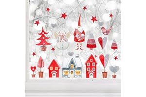 WandSticker4U®- réutilisable stickers noël fenêtre VILLAGE D'HIVER I Autocollant de fenêtre de noël enfants Arbre étoilé I Décoration stickers fenêtre noël statique porte en verre