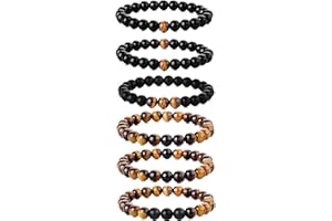 YADOCA 6 Piezas 8mm para Hombre Pulsera De Cuentas Conjunto Ojo De Tigre Piedra Natural Yoga Curación Estiramiento Pulsera para Hombres Mujeres Ajustable