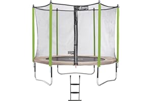 Kangui - Trampoline de Jardin Ø 250-305 - 360-430 cm + Filet de sécurité + échelle JUMPI Taupe/Vert