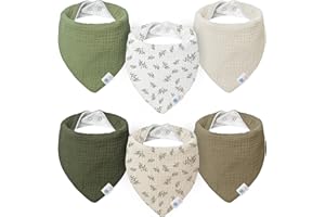 lulumoon Babero para Bebé, Muselina para Bebé,100% Algodón Transpirable pañuelo triangular para Niños y Niñas 6 Unidades