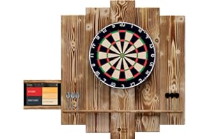 WDS DARTS SPORTS Wooden Dartboard Surround | Premium Dart-Wandschutz & Tablet-Halter (Optional) | Geflammter Burned Look oder Color Design (Catchring, Dart Umrandung, Backboard)