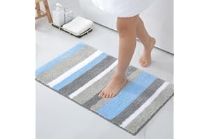 ‎HOMAXY Homaxy rutschfest Badezimmerteppich Weich Hochflor Mikrofaser Badematte Saugfähige Badteppiche Waschbar Badvorleger – 40 x 60 cm, Blau/Grau