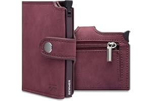 BEWMER v2 Portefeuille Homme&Femme en Similicuir avec Protection RFID Anticlonage | Porte Carte Homme&Femme pour 9 Cartes De Crédit, avec Poche Monnaie | Portefeuilles Et Porte-Cartes Rouge Foncé