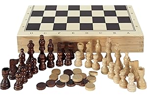 Aquamarine Games - Scacchi, Dama Backgammon, con confezione portatile in legno, 2 giocatori