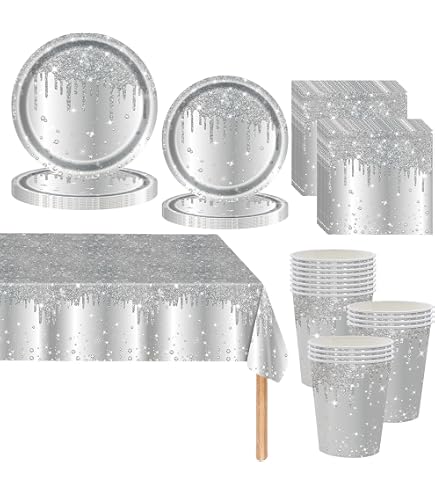 DEAYOU Lot De 12 Assiettes De Chargement Argentées Avec Perles De 33 Cm Pour Mariage, Fête
