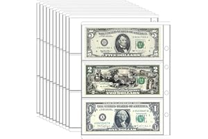 Ettonsun 10 Sheets 30 Pockets Paper Money Collection Pages,Currency Sleeves,Currency Holder Collection Supplies Album Pages for Travel Bill Banknote Stamp Paper Souvenirs Storage